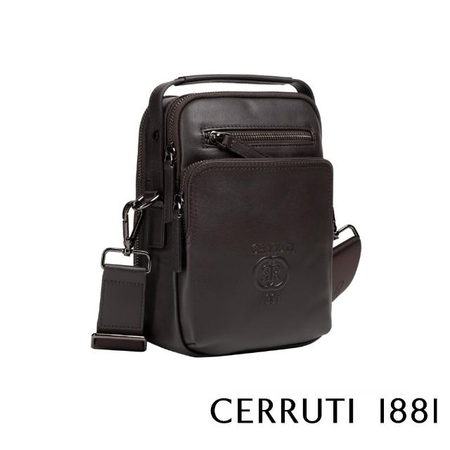 【Cerruti 1881】限量2折 義大利頂級小牛皮肩背包斜背包 全新專櫃展示品(咖啡色 CEBO05148M)
