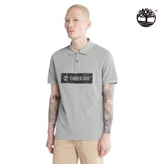 【Timberland】男款中階灰等高線設計Logo圖案POLO衫(A5QWZ052)