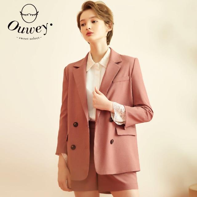 【OUWEY 歐薇】魅力時髦女伶造型墊肩西裝外套3213394706(淺紅)