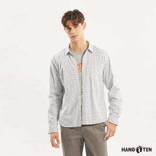 【Hang Ten】男裝-牛津布經典格紋彈性長袖襯衫(綠)