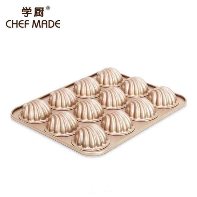 【Chefmade學廚原廠正品】日式12連胖瑪德琳蛋糕模(WK9316胖瑪德琳貝殼模)