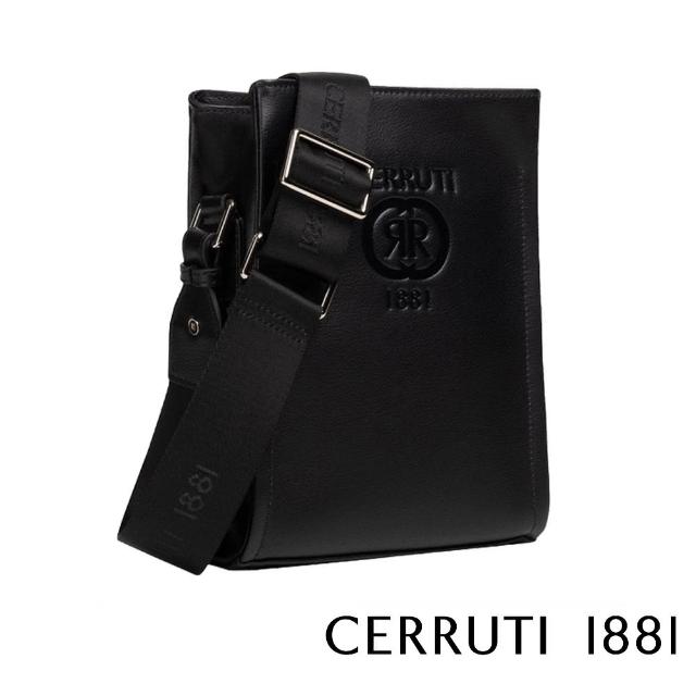 【Cerruti 1881】義大利頂級小牛皮肩背包斜背包(黑色 CEBO06412M)