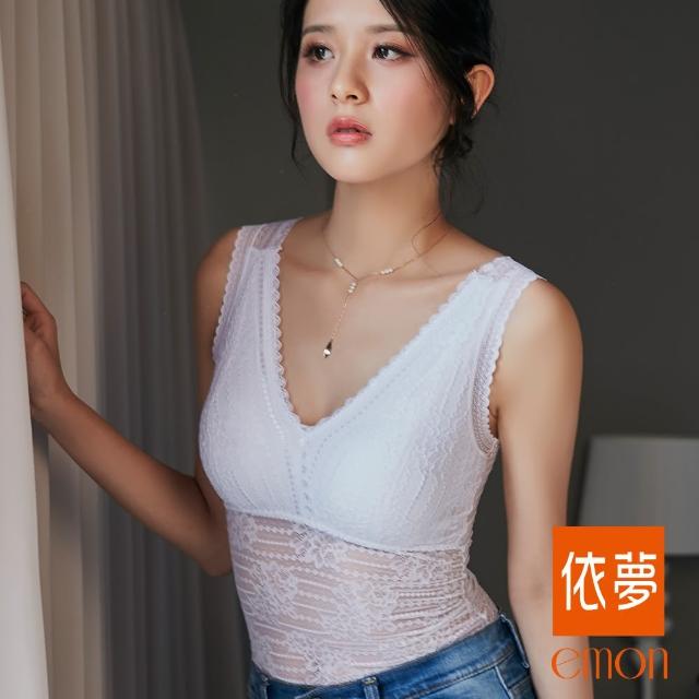 【emon】性感蕾絲無痕深V 長版胸衣背心(白色)
