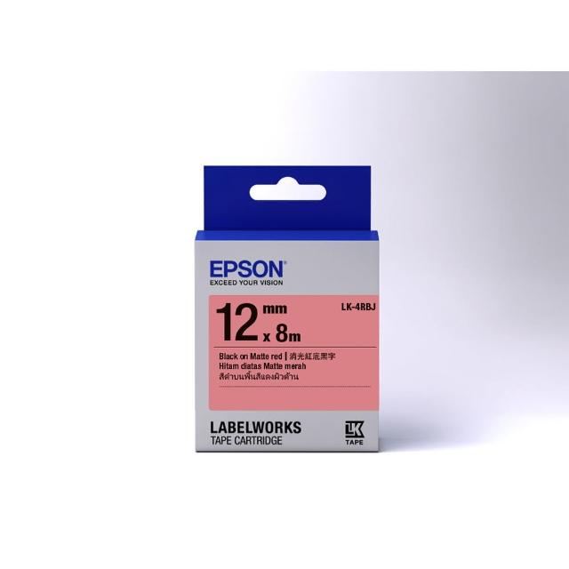 【EPSON】標籤帶 消光霧面系列 紅底黑字/12mm(LK-4RBJ)