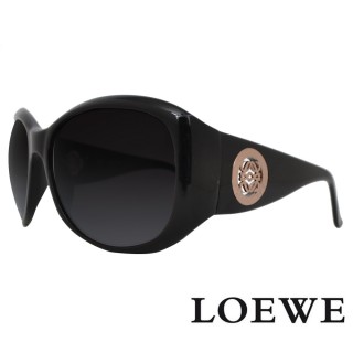 【LOEWE 羅威】摩登圓環復古款太陽眼鏡(黑/金 SLW694-0700)