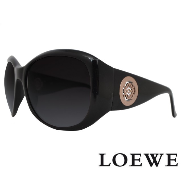 【LOEWE 羅威】摩登圓環復古款太陽眼鏡(黑/金 SLW694-0700)
