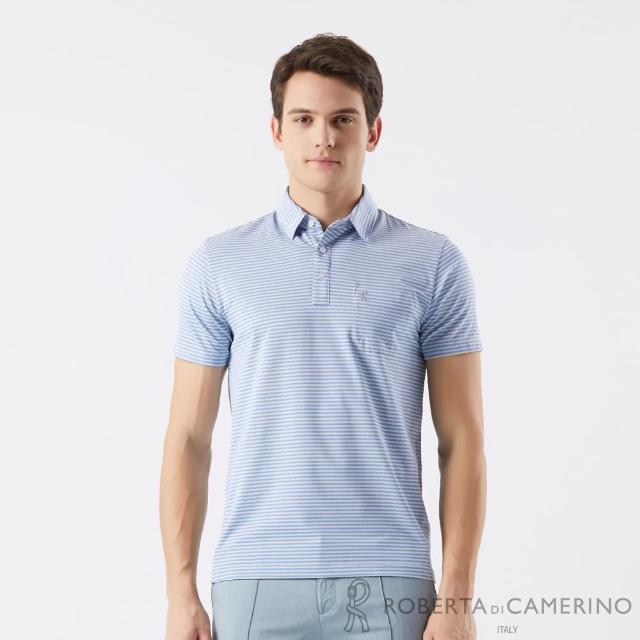 【ROBERTA 諾貝達】男裝 機能環保藍條紋短袖POLO衫(吸濕排汗)