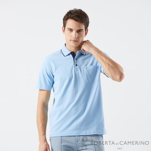 【ROBERTA 諾貝達】男裝 機能素色短袖POLO衫-淺藍(吸濕排汗)