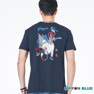 【BLUE WAY】男裝 日式花紋仙鶴 短袖 上衣-日本藍