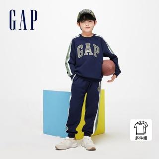 【GAP】男童裝 Logo印花圓領長袖長褲家居套裝-海軍藍(890294)