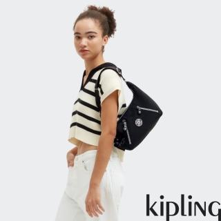 【KIPLING官方旗艦館】質感極致黑雙拉鍊實用肩背包-NIKKI