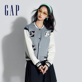 【GAP】女裝 Logo純棉立領棒球外套-灰色(872711)