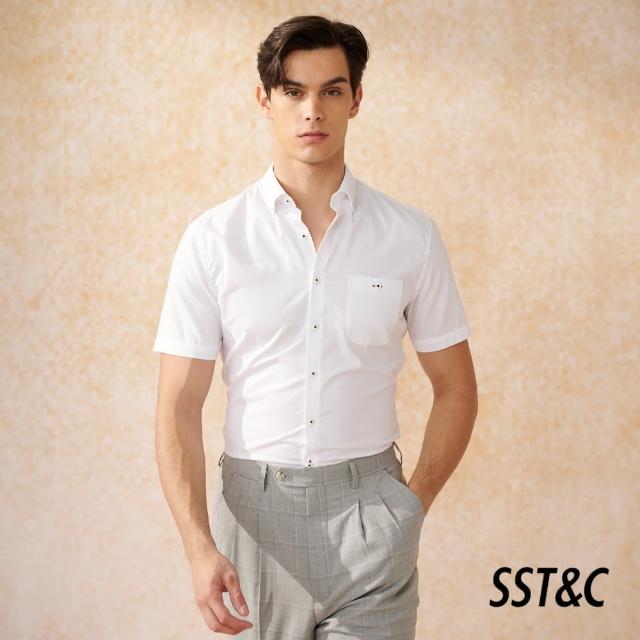 【SST&C 新品９折】白色紋理標準版短袖襯衫0412402007