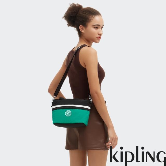 【KIPLING官方旗艦館】黑綠撞色拼接大開口肩背包-MINTA