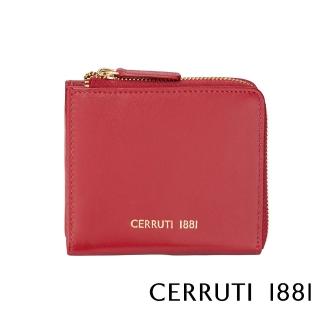 【Cerruti 1881】義大利頂級小牛皮女用零錢包 CEPD06163M(紅色 贈禮盒提袋)