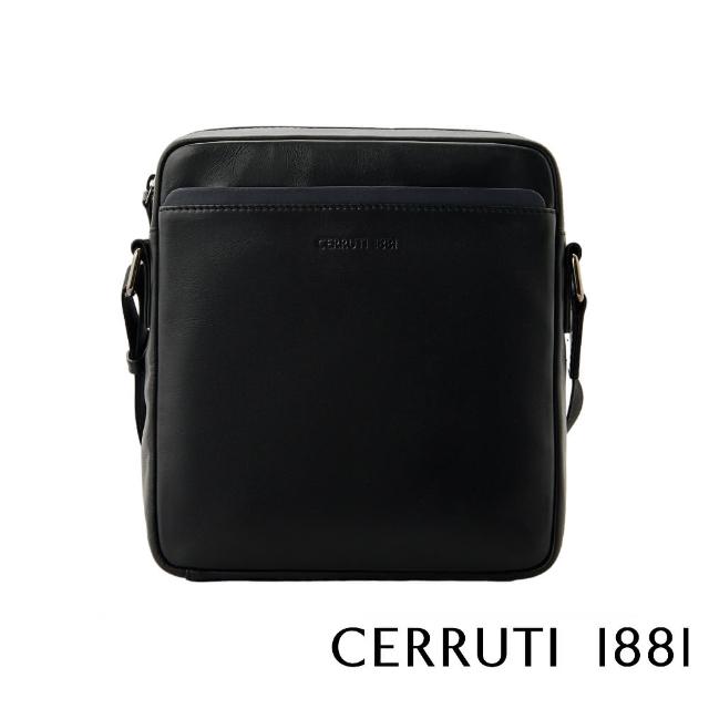 【Cerruti 1881】限量2折 義大利頂級小牛皮肩背包斜背包 全新專櫃展示品(黑色 CEBO06532M)