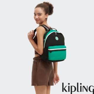 【KIPLING官方旗艦館】黑綠撞色拼接多袋拉鍊後背包-DAMIEN M