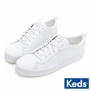 【Keds】KICKBACK 舒適免綁帶皮革休閒小白鞋-白(9213W123335)