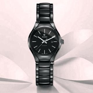 【Rado 雷達表】官方授權 True真我機械腕錶30㎜黑陶瓷銀標款-加上鍊機＆5豪禮 R01(R27242152)
