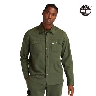 【Timberland】男款深綠色有機棉長袖襯衫外套(A43Q2U31)