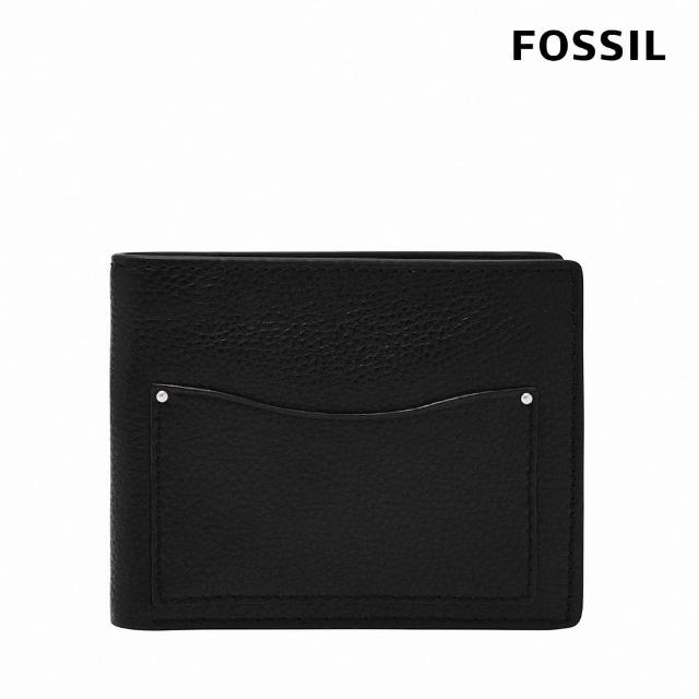 【FOSSIL 官方旗艦館】Anderson 波浪造型真皮零錢袋短夾-黑色 ML4579001(禮盒組附鐵盒)