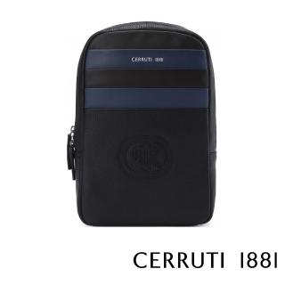 【Cerruti 1881】限量2折 義大利頂級小牛皮斜肩包 全新專櫃展示品(黑色 CEBO06054M)