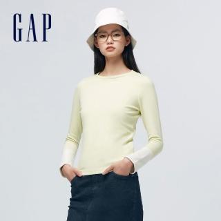 【GAP】女裝 圓領長袖T恤-淺綠色(836105)