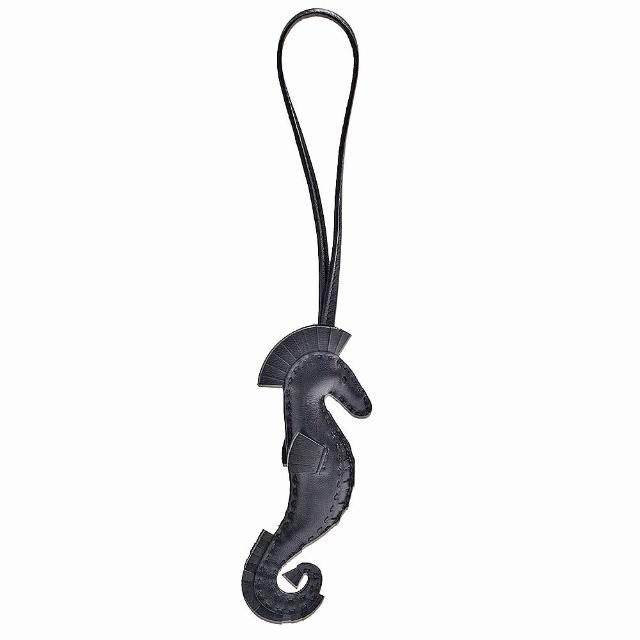 【Hermes 愛馬仕】海馬造型拼色小羊皮鑰匙圈/吊飾(黑色H084738CA-BLK)