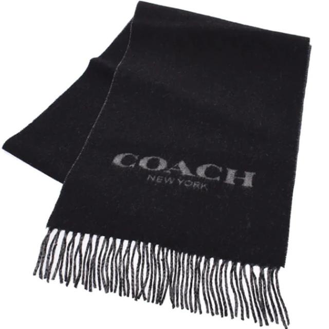 【COACH】黑X灰雙面用羊毛流蘇圍巾