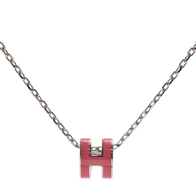 【Hermes 愛馬仕】經典MINI Pop H立體簍空橢圓LOGO項鍊(小_深粉紅/銀色H147992F-DEEP PINK-ARG)