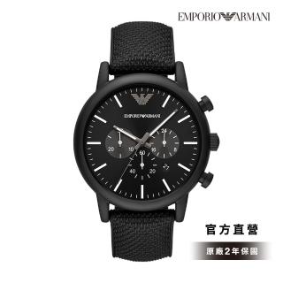【EMPORIO ARMANI 官方直營】Luigi 都會菁英三眼時尚手錶 黑色矽膠錶帶 46MM AR11450