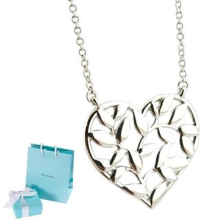 【Tiffany&Co. 蒂芙尼】925純銀-橄欖葉愛心造型墜飾項鍊