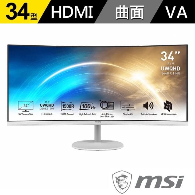 【MSI 微星】PRO MP341CQW 34型VA 100Hz美型曲面螢幕(21:9