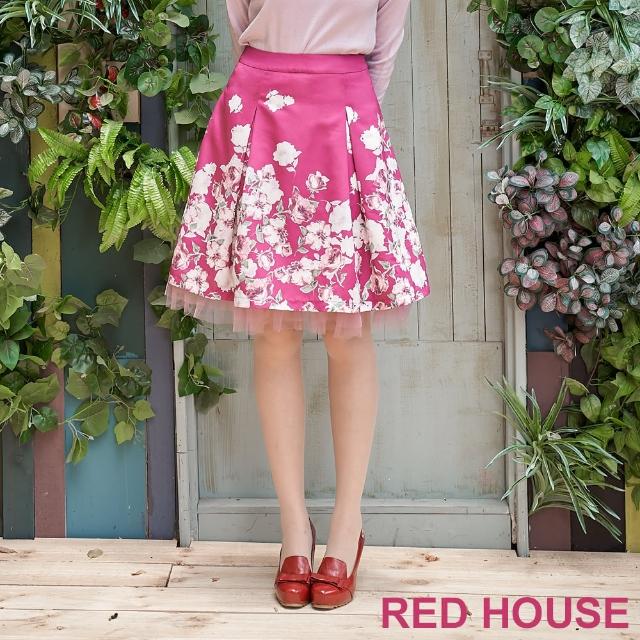 【RED HOUSE 蕾赫斯】網紗裙襬印花裙(桃紅色)
