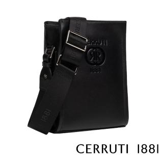 【Cerruti 1881】限量2折 義大利頂級小牛皮肩背包斜背包 全新專櫃展示品(黑色 CEBO06412M)