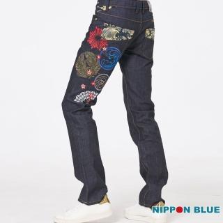 【BLUE WAY】男裝 五輪之卷側刺繡低腰 直筒褲 牛仔褲-日本藍