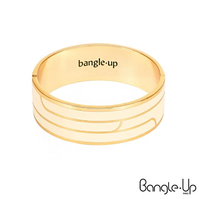 【Bangle up】簡約線條印花琺瑯鍍金手環(質感白)