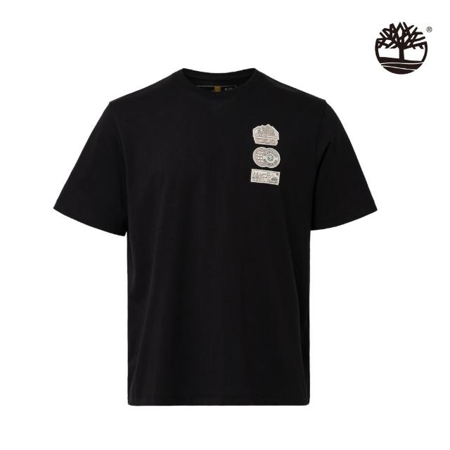 【Timberland】中性黑色徽章圖案短袖T恤(A66AQ001)