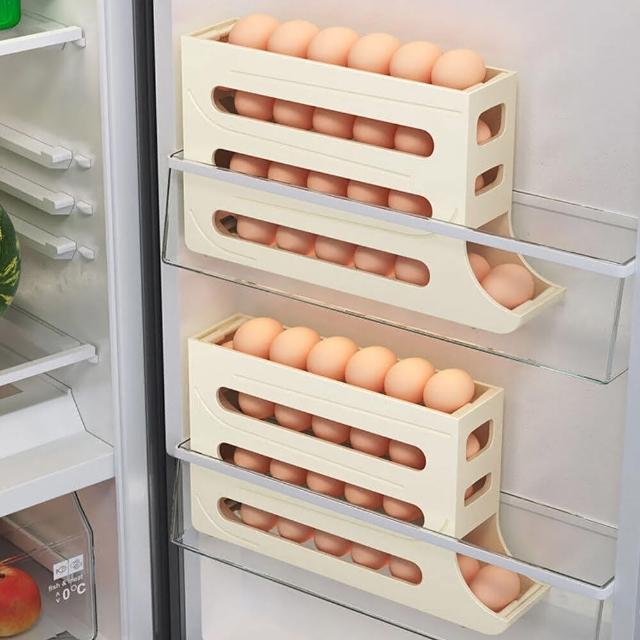 【樂邁家居】滾落式 四層雞蛋收納盒(冰箱側門收納盒/整理神器)