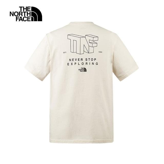 【The North Face 官方旗艦】北面男女款米白色品牌立體字母印花短袖T恤｜8CSNQLI