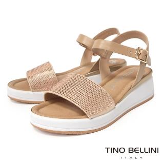【TINO BELLINI 貝里尼】歐洲進口全真皮閃鑽寬帶厚底涼鞋FSOO007(粉橘)