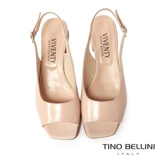 【TINO BELLINI 貝里尼】歐洲進口全真皮素面魚口低跟涼鞋FSKV005(裸膚)