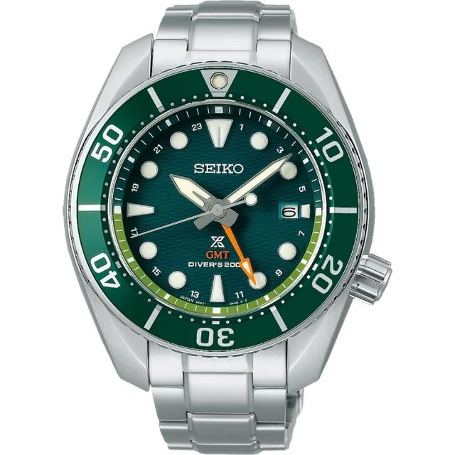 【SEIKO 精工】官方授權 PROSPEX SUMO 太陽能 GMT潛水男腕錶 綠面 錶徑45mm-SK008(SFK003J1)