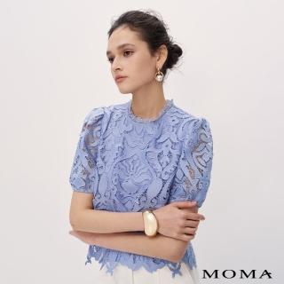 【MOMA】典雅紫藤花蕾絲短袖上衣(淺藍色)