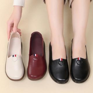 【Taroko】簡約三色標籤牛皮圓頭平底休閒鞋(3色可選)