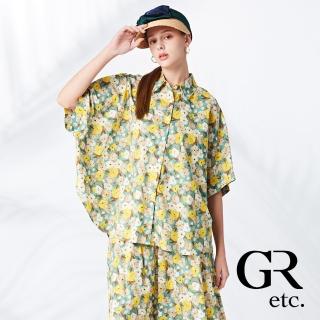 【GLORY21】品牌魅力款-etc.滿版花卉彩染連袖造型襯衫(淺綠)