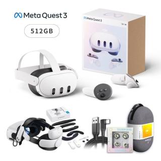 【Meta Quest】Meta Quest 3 VR眼鏡 512GB日規 混合實境+M2 Pro電池頭戴+改裝套件+C2包+傳輸線(送類比套)