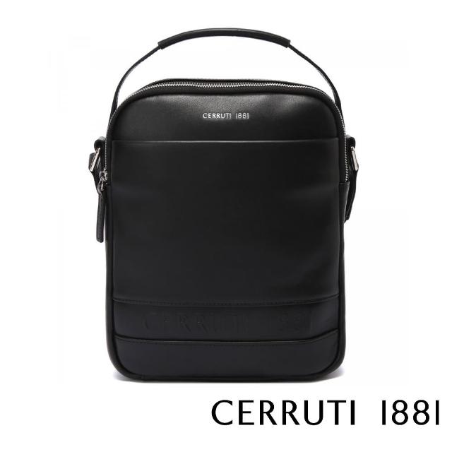 【Cerruti 1881】限量2折 義大利頂級小牛皮肩背包斜背包 全新專櫃展示品(黑色 CEBO05886M)