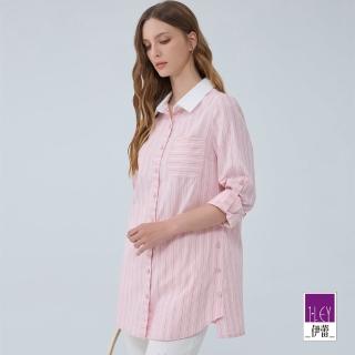 【ILEY 伊蕾】柔美條紋長版襯衫上衣(粉色；M-L；1233011563)