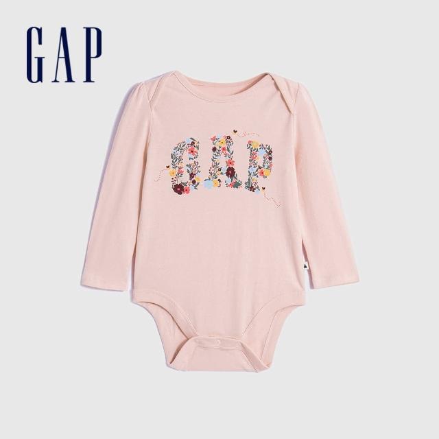 【GAP】嬰兒裝 Logo純棉印花圓領長袖包屁衣 布萊納系列-粉紅色(793899)